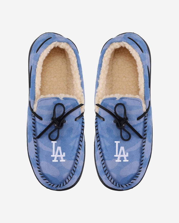 Los Angeles Dodgers Printed Camo Moccasin Slipper FOCO - FOCO.com