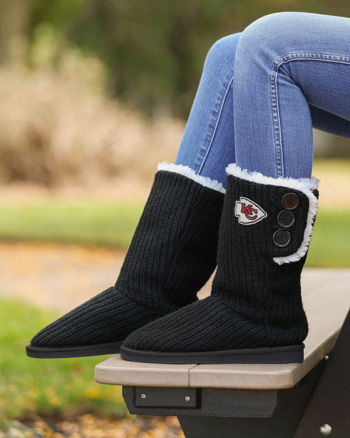 Kansas City Chiefs Knit High End Button Boot Slipper FOCO - FOCO.com