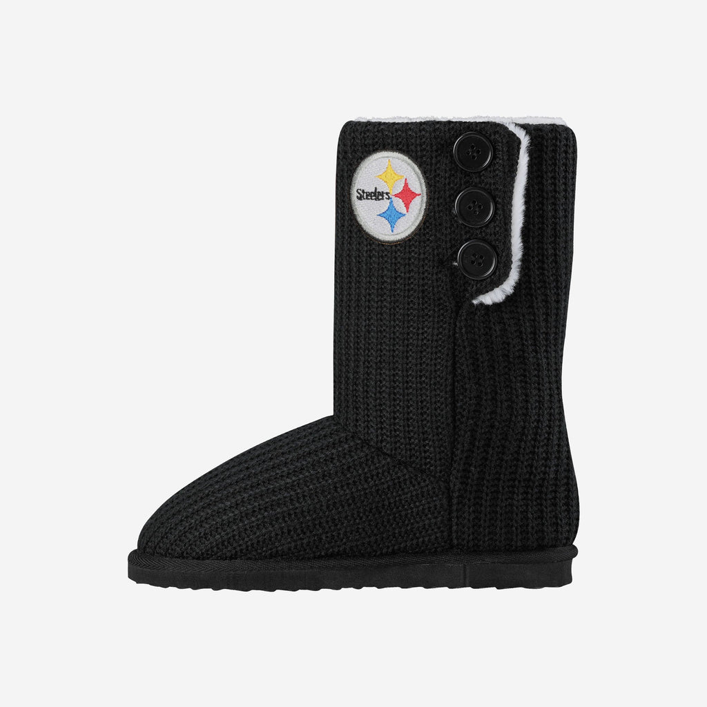 Pittsburgh Steelers Knit High End Button Boot Slipper FOCO S - FOCO.com
