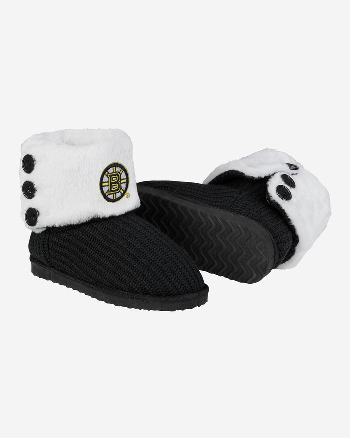 Boston Bruins Knit High End Button Boot Slipper FOCO - FOCO.com