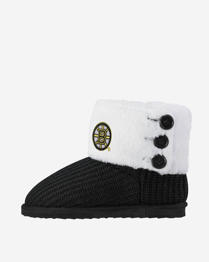 Boston Bruins Knit High End Button Boot Slipper FOCO - FOCO.com