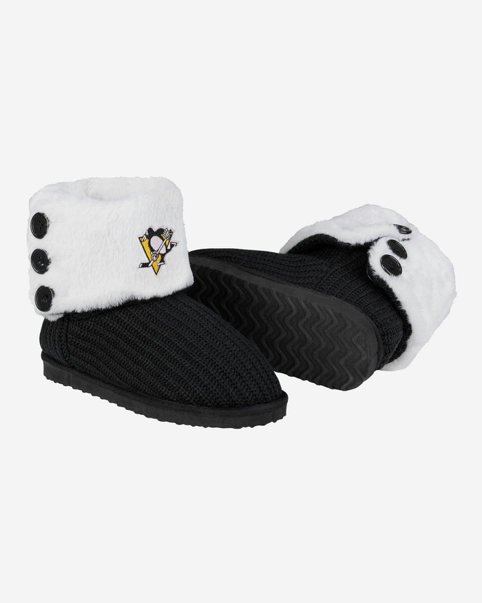 Pittsburgh Penguins Knit High End Button Boot Slipper FOCO - FOCO.com
