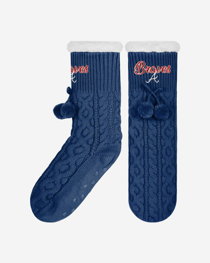 Atlanta Braves Womens Cable Knit Footy Slipper Socks FOCO - FOCO.com