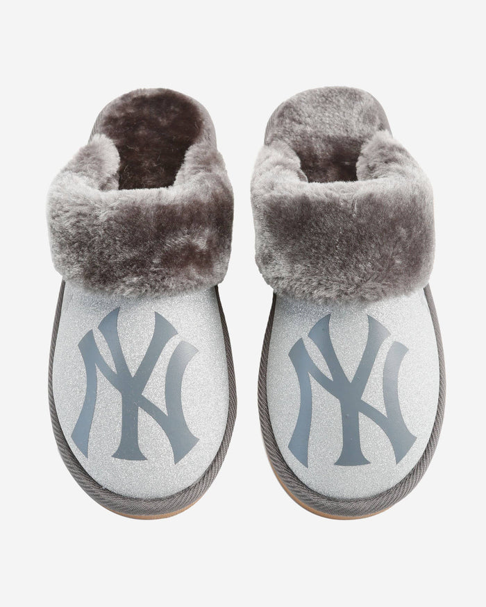 New York Yankees Womens Glitter Open Back Fur Moccasin Slipper FOCO - FOCO.com