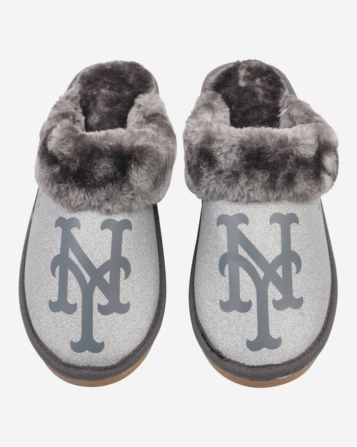New York Mets Womens Glitter Open Back Fur Moccasin Slipper FOCO - FOCO.com