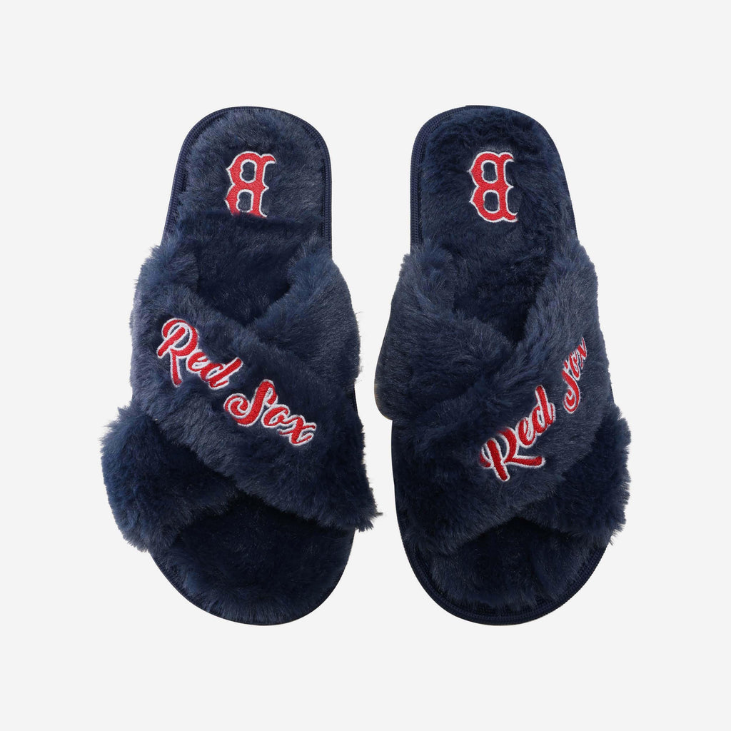 Boston Red Sox Womens Script Wordmark Fur Cross Slide FOCO S - FOCO.com