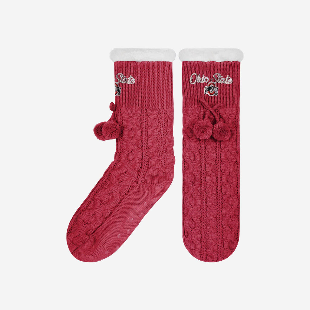 Ohio State Buckeyes Womens Cable Knit Footy Slipper Socks FOCO - FOCO.com