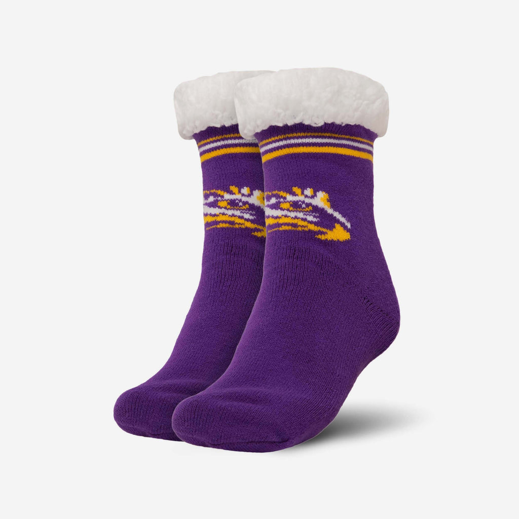 LSU Tigers Womens Stripe Logo Tall Footy Slipper Socks FOCO - FOCO.com