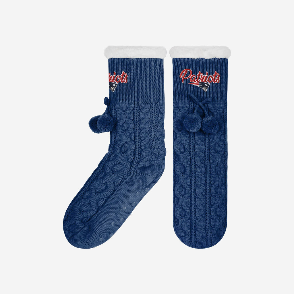 New England Patriots Womens Cable Knit Footy Slipper Socks FOCO - FOCO.com