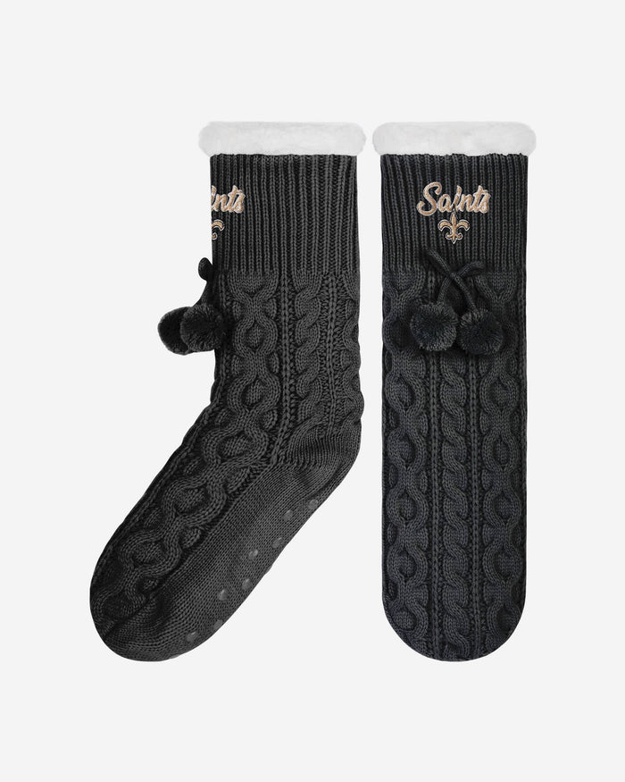 New Orleans Saints Womens Cable Knit Footy Slipper Socks FOCO - FOCO.com