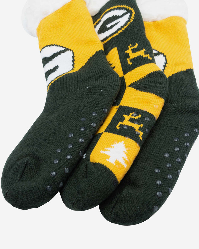 Green Bay Packers Womens Fan Footy 3 Pack Slipper Socks FOCO - FOCO.com