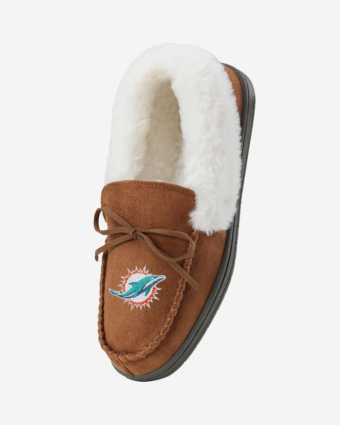 Miami Dolphins Womens Tan Moccasin Slipper FOCO - FOCO.com