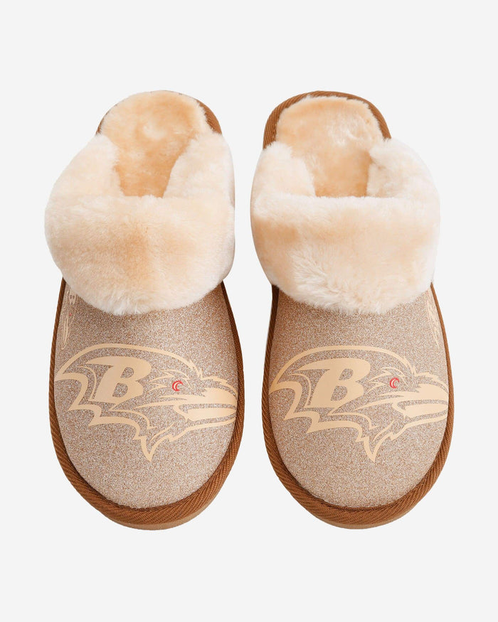 Baltimore Ravens Womens Glitter Open Back Fur Moccasin Slipper FOCO - FOCO.com