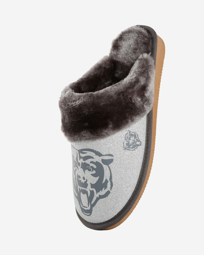 Chicago Bears Womens Glitter Open Back Fur Moccasin Slipper FOCO - FOCO.com