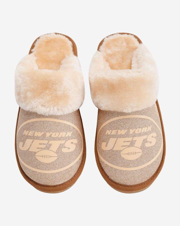 New York Jets Womens Glitter Open Back Fur Moccasin Slipper FOCO - FOCO.com