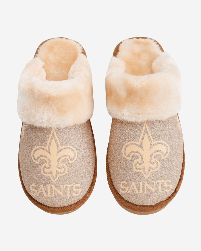 New Orleans Saints Womens Glitter Open Back Fur Moccasin Slipper FOCO - FOCO.com