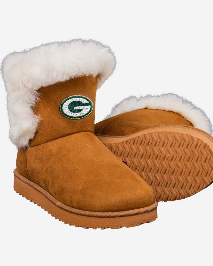 Green Bay Packers Womens White Fur Boot FOCO - FOCO.com
