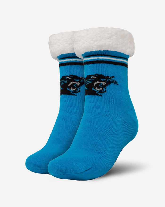Carolina Panthers Womens Stripe Logo Tall Footy Slipper Socks FOCO - FOCO.com