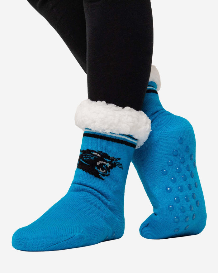Carolina Panthers Womens Stripe Logo Tall Footy Slipper Socks FOCO - FOCO.com
