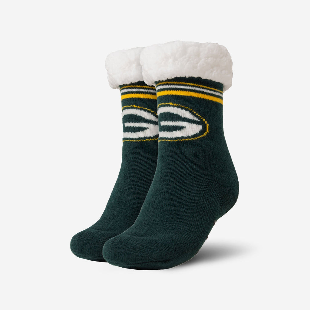 Green Bay Packers Womens Stripe Logo Tall Footy Slipper Socks FOCO