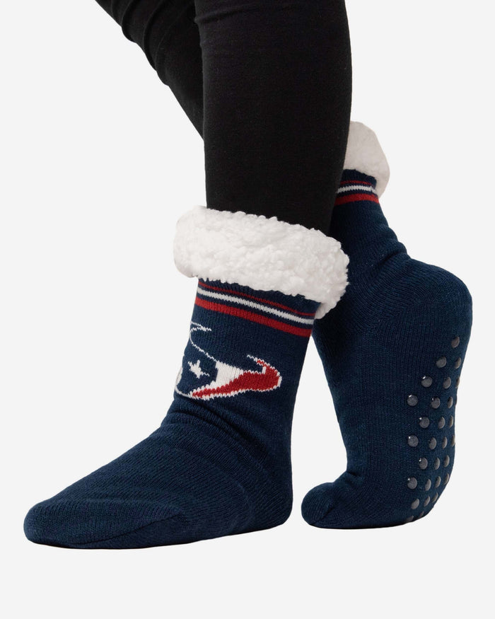 Houston Texans Womens Stripe Logo Tall Footy Slipper Socks FOCO - FOCO.com
