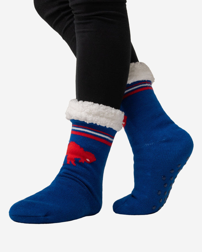 Buffalo Bills Womens Retro Stripe Logo Tall Footy Slipper Socks FOCO - FOCO.com