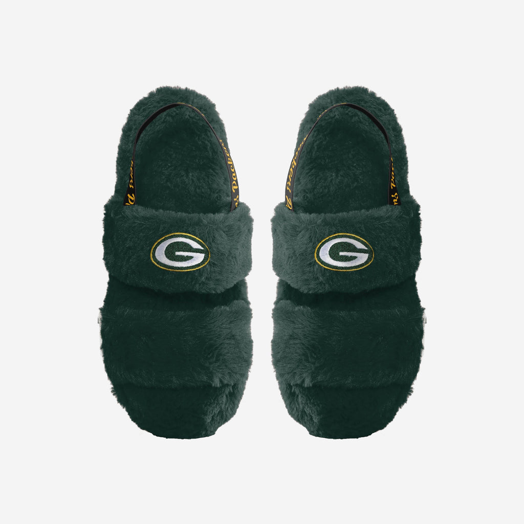 Green Bay Packers Womens Heel Strap Wordmark Fur Slide FOCO S - FOCO.com