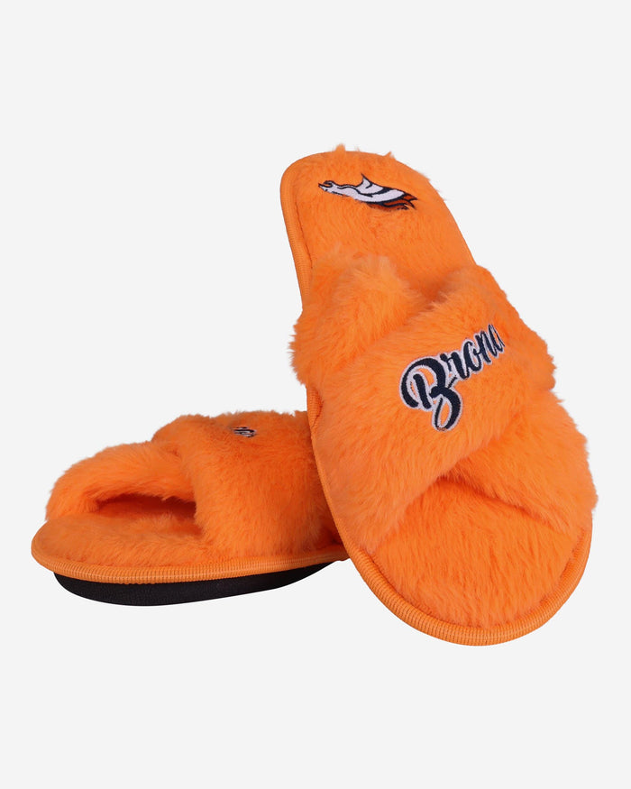 Denver Broncos Womens Script Wordmark Fur Cross Slide FOCO - FOCO.com
