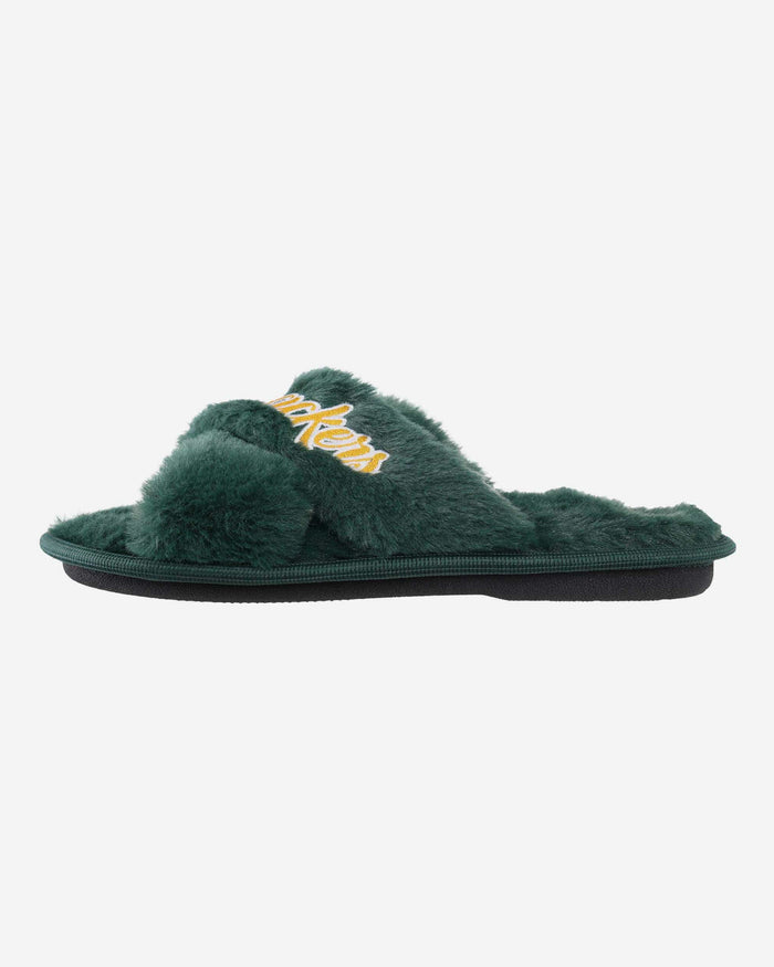 Green Bay Packers Womens Script Wordmark Fur Cross Slide FOCO - FOCO.com