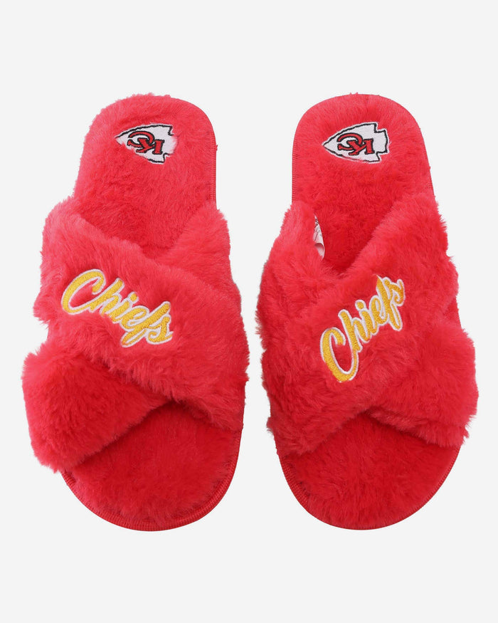 Kansas City Chiefs Womens Script Wordmark Fur Cross Slide FOCO S - FOCO.com