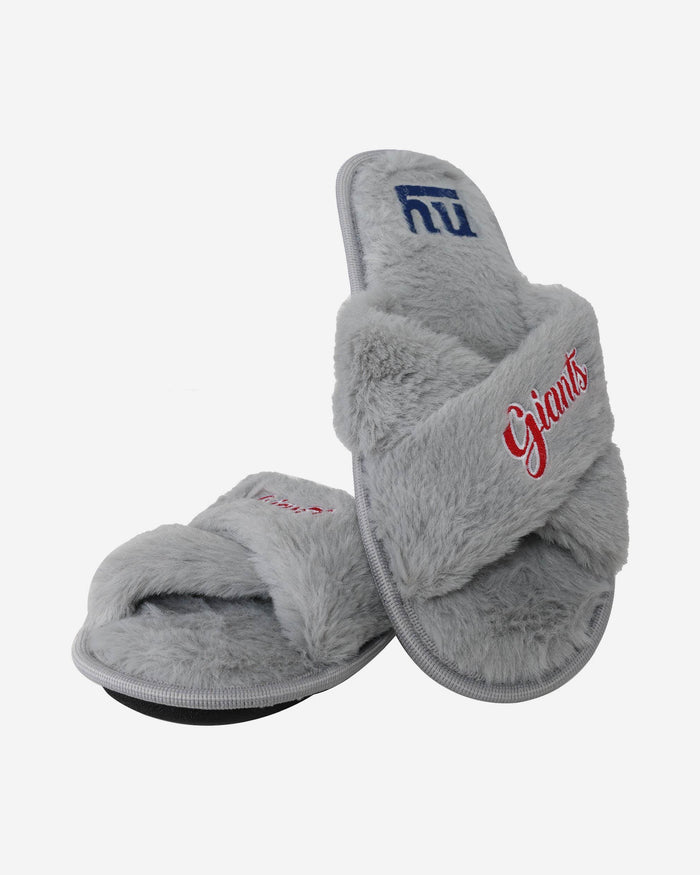 New York Giants Womens Script Wordmark Fur Cross Slide FOCO - FOCO.com