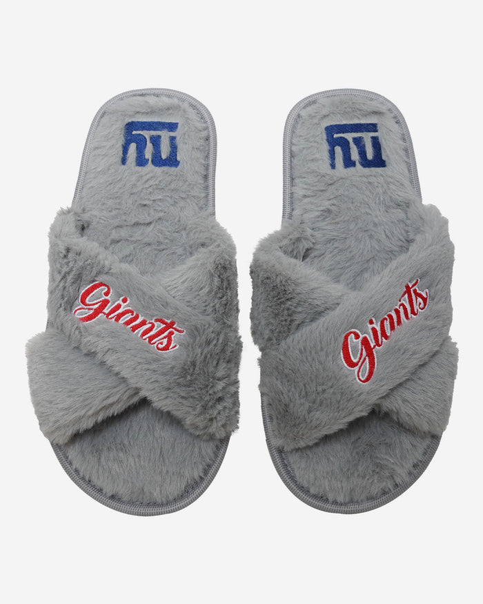 New York Giants Womens Script Wordmark Fur Cross Slide FOCO S - FOCO.com