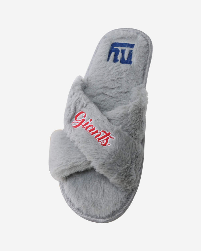New York Giants Womens Script Wordmark Fur Cross Slide FOCO - FOCO.com