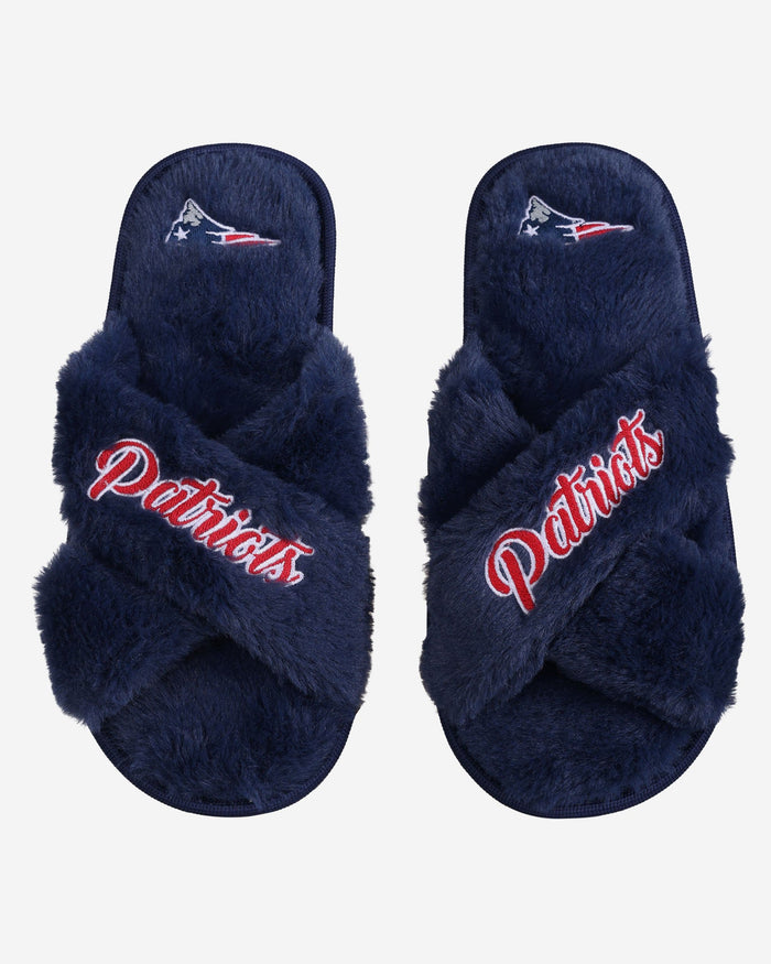 New England Patriots Womens Script Wordmark Fur Cross Slide FOCO S - FOCO.com