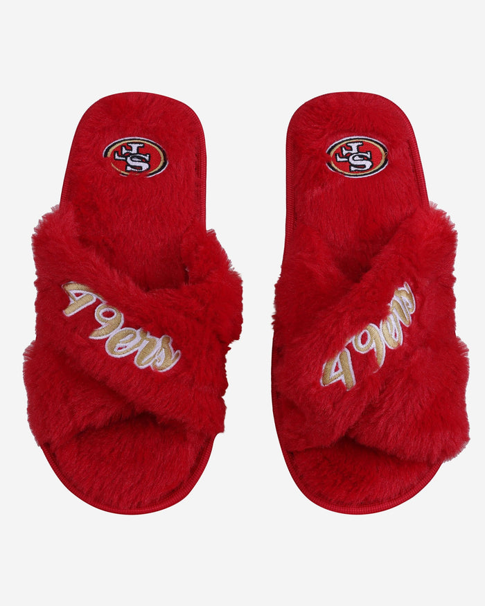 San Francisco 49ers Womens Script Wordmark Fur Cross Slide FOCO S - FOCO.com