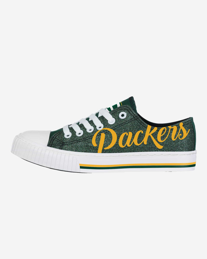 Green Bay Packers Womens Color Glitter Low Top Canvas Shoes FOCO 6 - FOCO.com