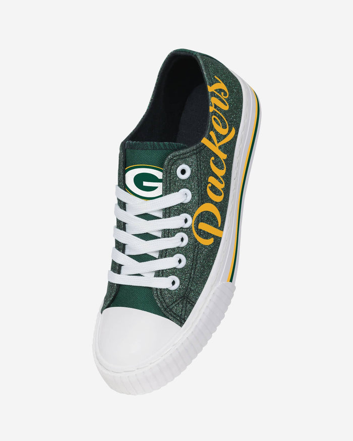 Green Bay Packers Womens Color Glitter Low Top Canvas Shoes FOCO - FOCO.com