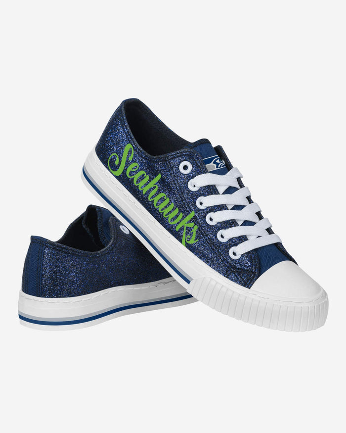 Seattle Seahawks Womens Color Glitter Low Top Canvas Shoes FOCO - FOCO.com