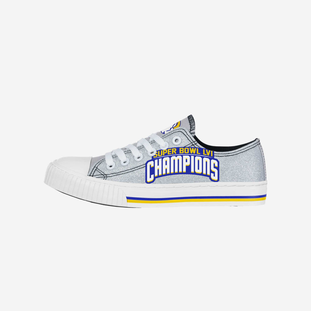 Los Angeles Rams Super Bowl LVI Champions Glitter Low Top Canvas Shoe FOCO 6 - FOCO.com