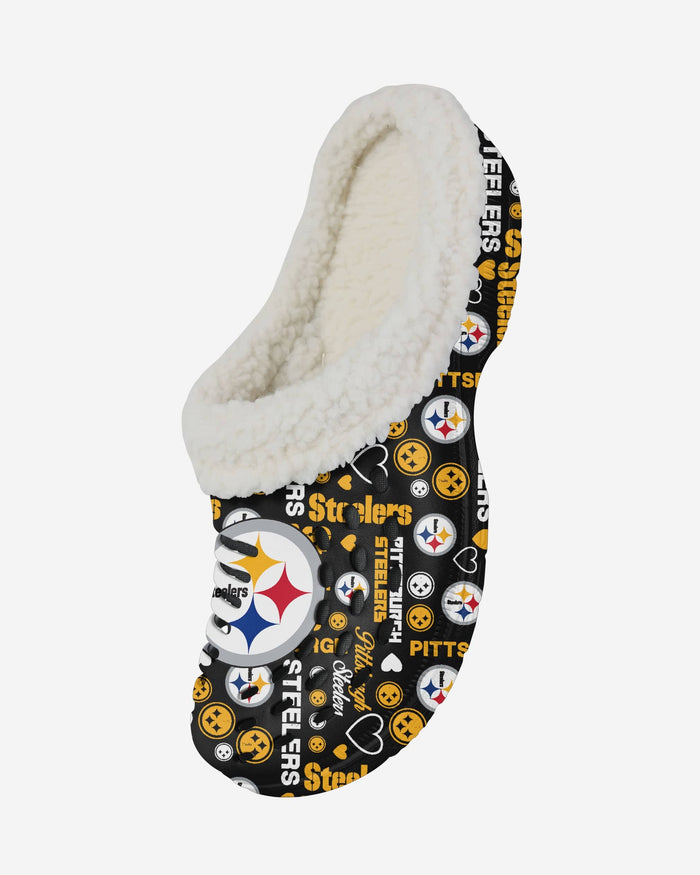 Pittsburgh Steelers Womens Sherpa Lined Logo Love Clog FOCO - FOCO.com