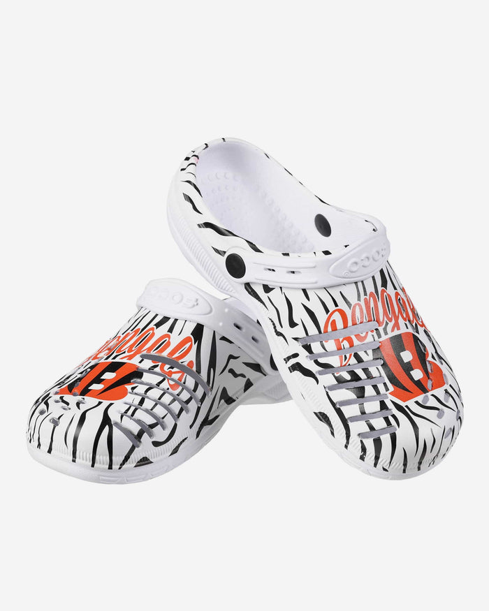 Cincinnati Bengals Womens White Stripe Clog With Strap FOCO - FOCO.com