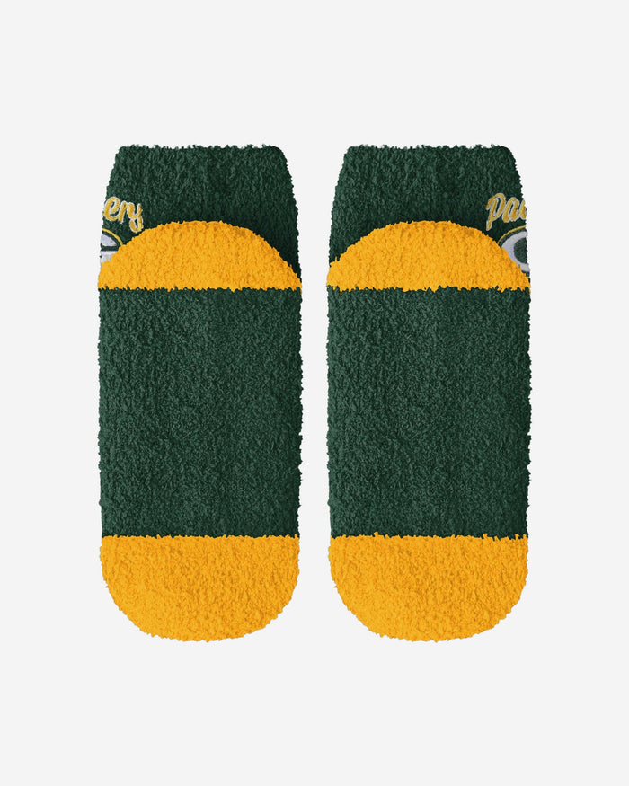 Green Bay Packers 2 Pack Womens Script Logo Fuzzy Ankle Socks FOCO - FOCO.com