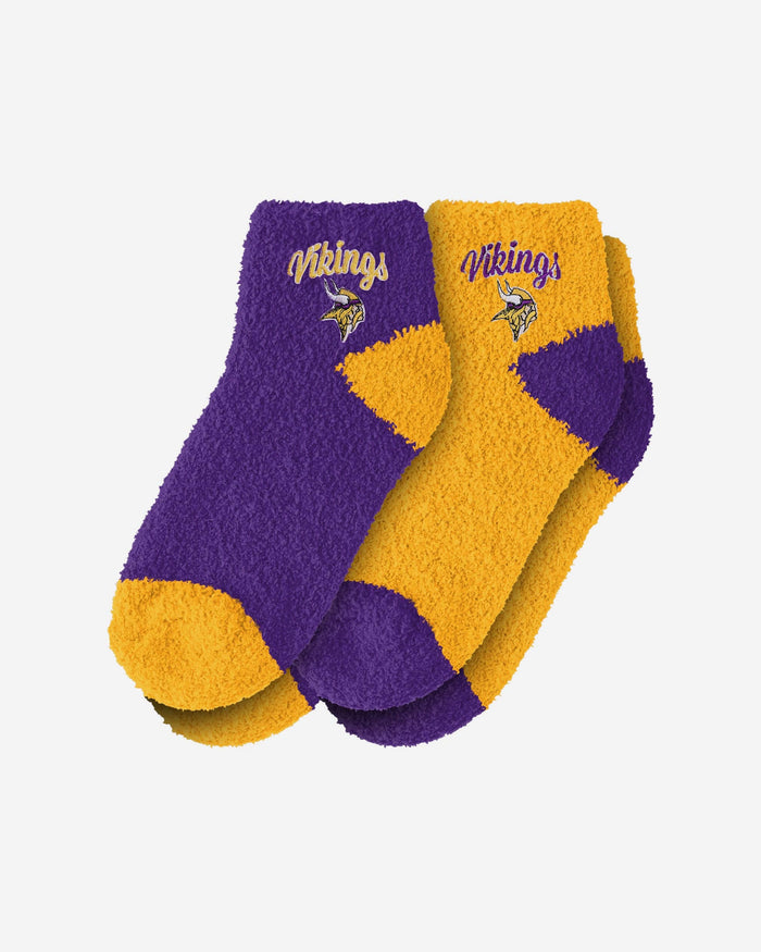 Minnesota Vikings 2 Pack Womens Script Logo Fuzzy Ankle Socks FOCO - FOCO.com