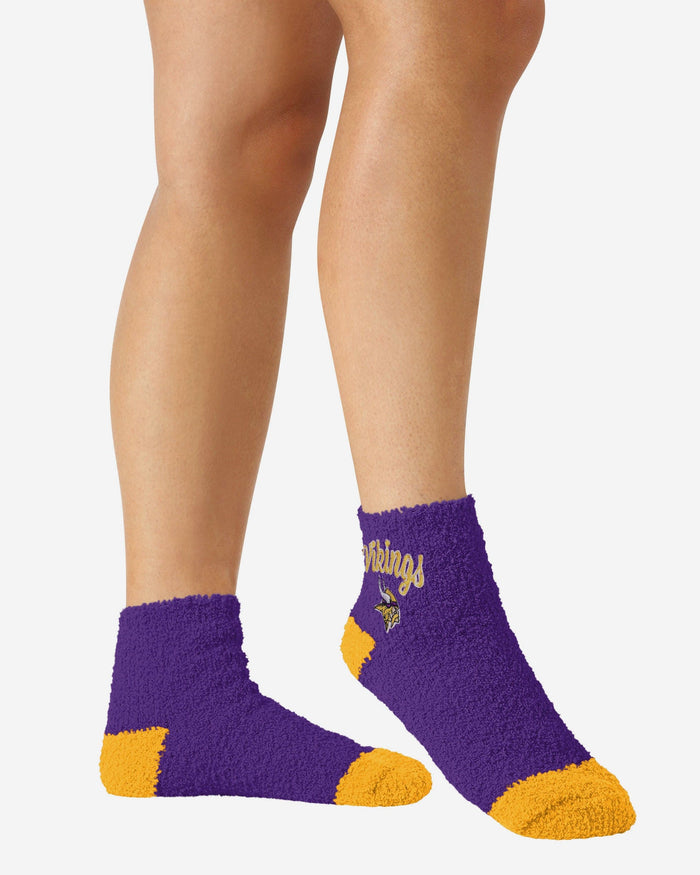 Minnesota Vikings 2 Pack Womens Script Logo Fuzzy Ankle Socks FOCO - FOCO.com