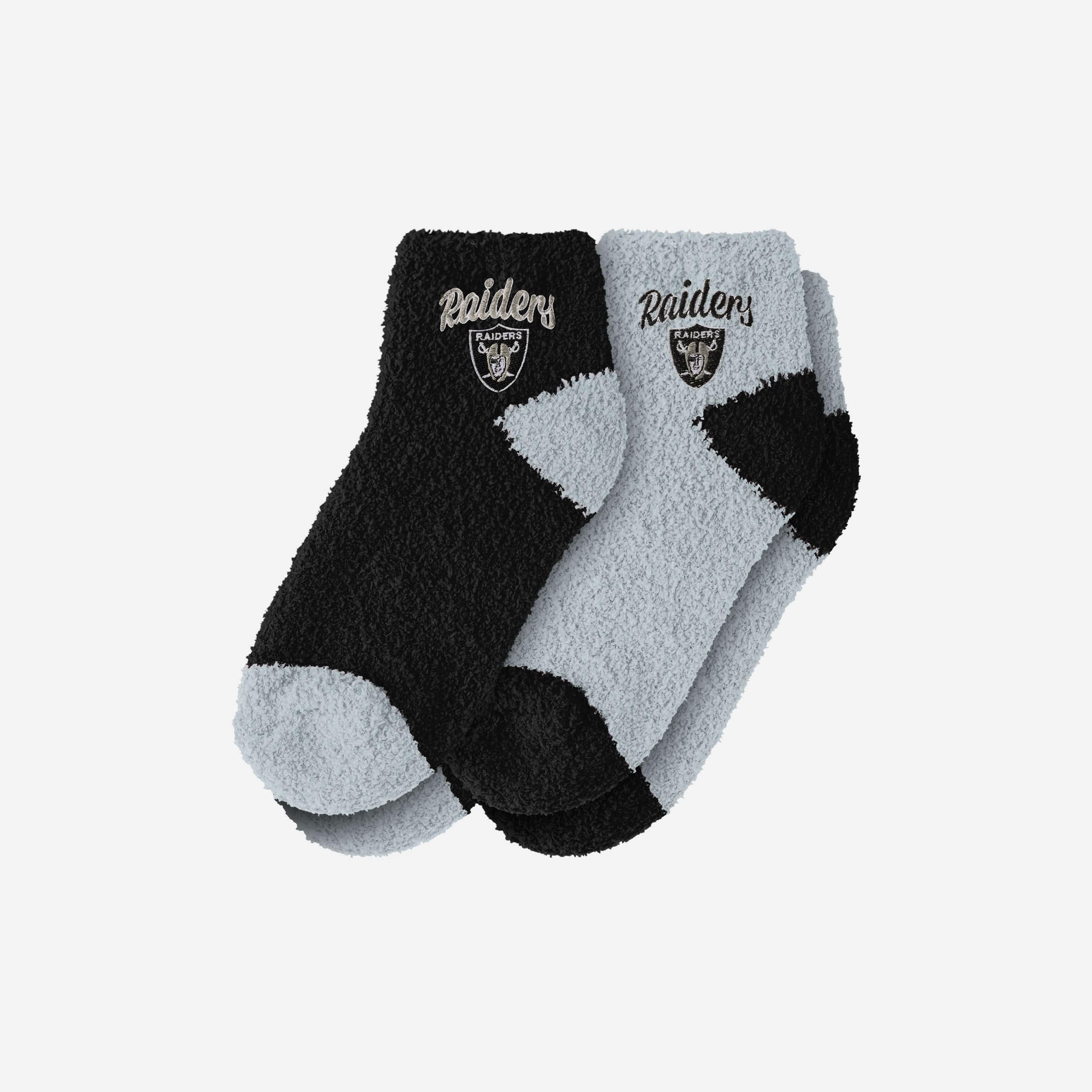 Las Vegas Raiders NFL Womens 2 Pack Script Logo Fuzzy Ankle Socks