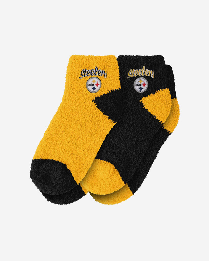 Pittsburgh Steelers NFL Womens 2 Pack Script Logo Fuzzy Ankle Socks