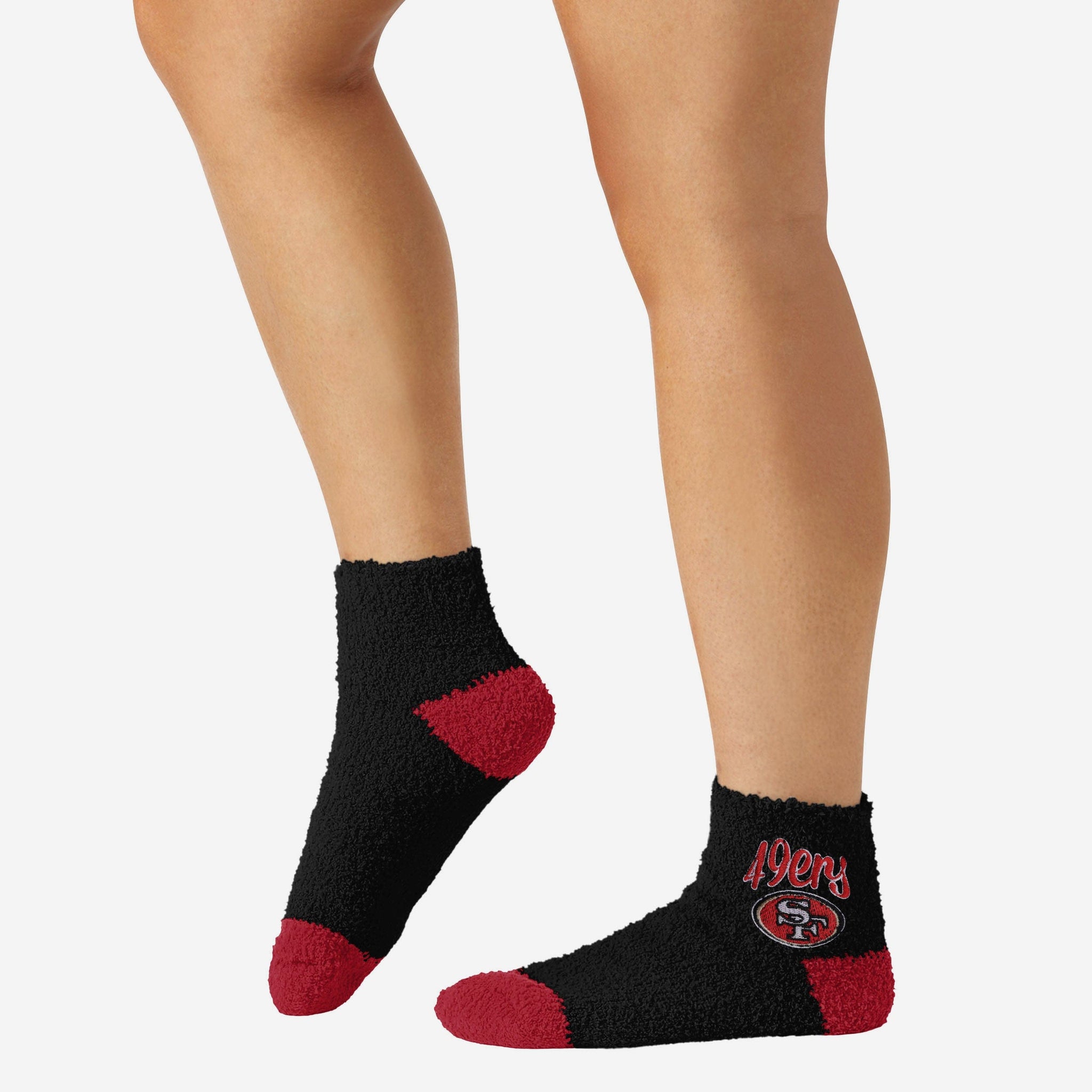 San Francisco 49ers NFL Womens 2 Pack Script Logo Fuzzy Ankle Socks