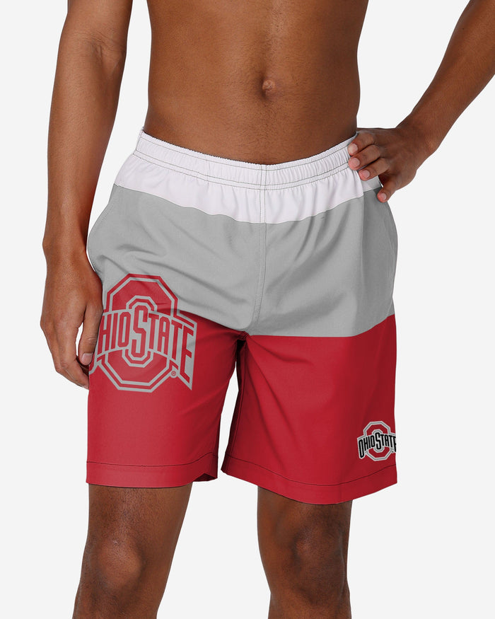 Ohio State Buckeyes 3 Stripe Big Logo Swimming Trunks FOCO S - FOCO.com