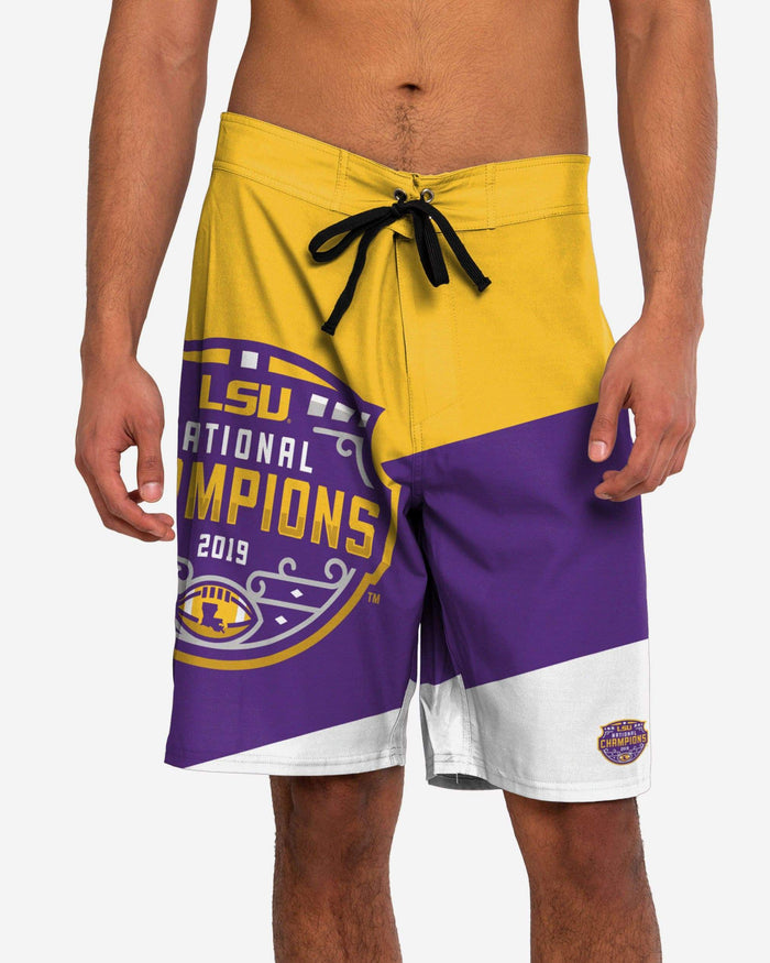 LSU Tigers 2019 Football National Champions Color Dive Boardshorts FOCO S - FOCO.com