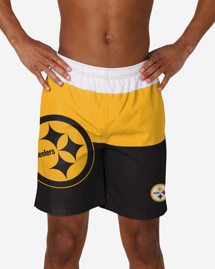 Pittsburgh Steelers 3 Stripe Big Logo Swimming Trunks FOCO S - FOCO.com